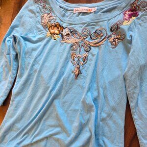 light blue shirt, Johnny Was